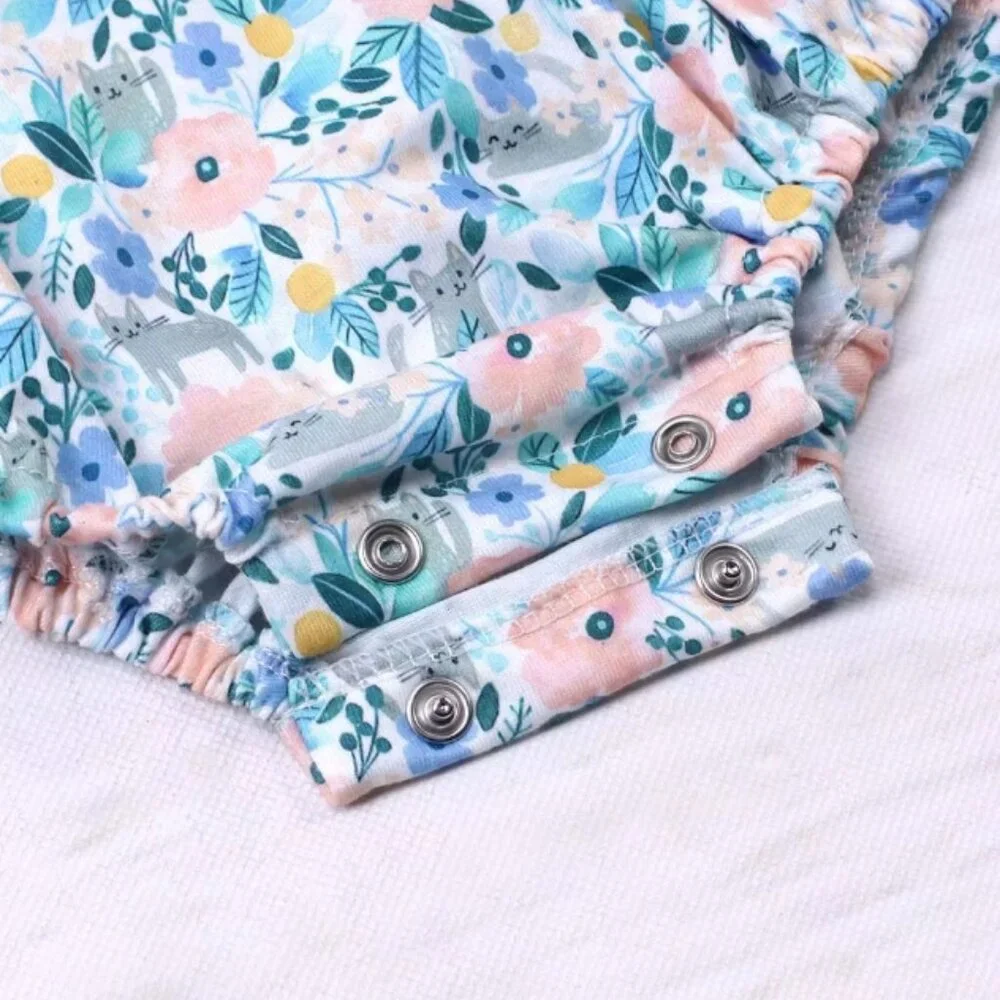 Boutique Floral Kitty Cat Baby Girls Pink Romper Jumpsuit